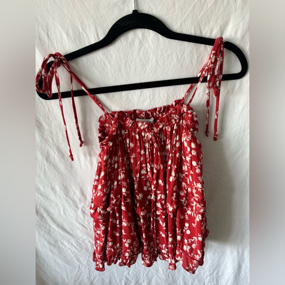Red and white floral tank